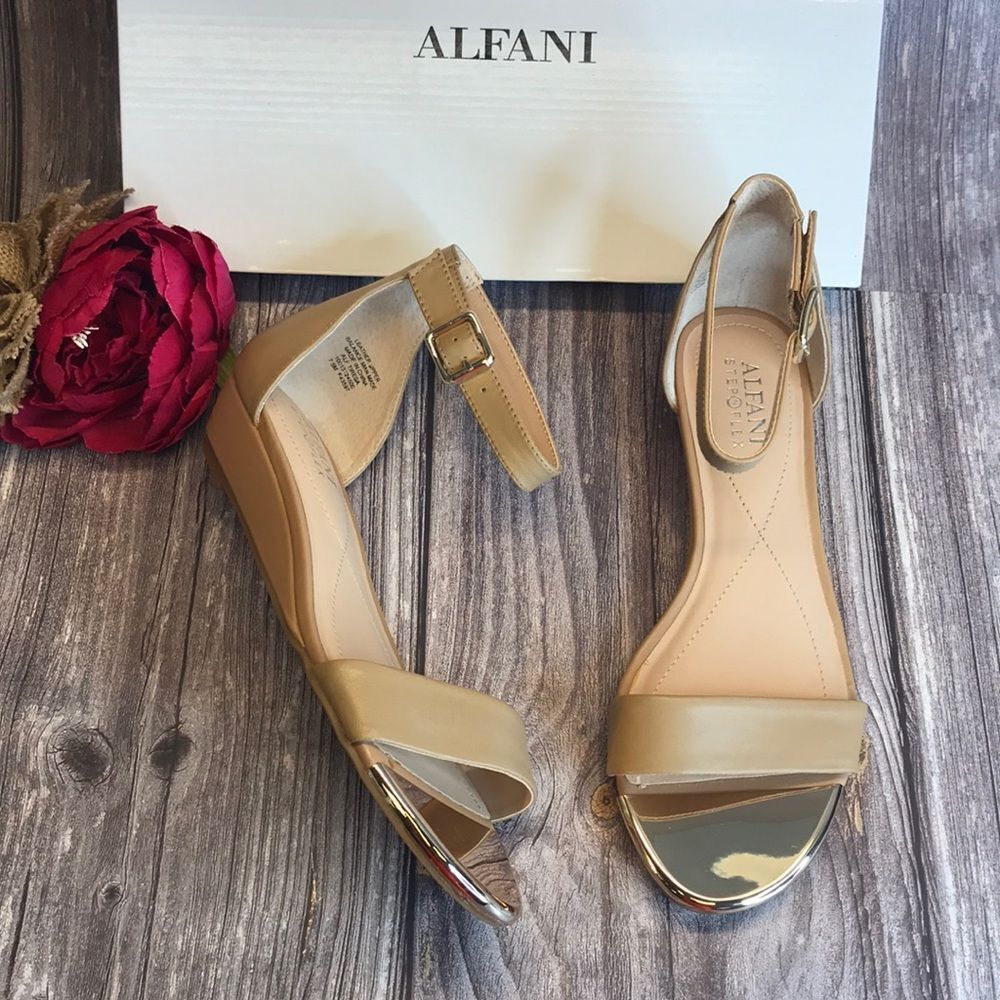 ALFANI Tiresa Tan Leather Wedge Sandals